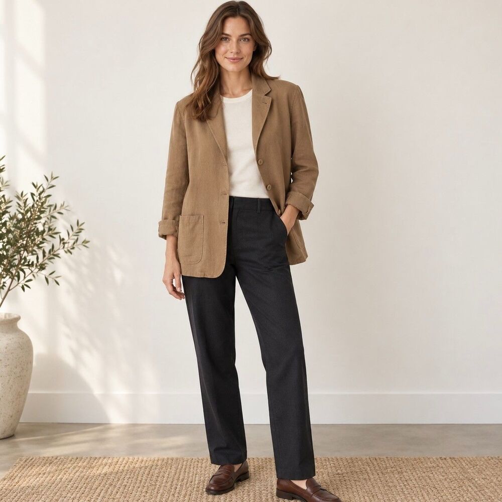 Vintage Ralph Ralph Lauren Brown Linen Cotton Jacket Sz 6 Relaxed 90s Preppy